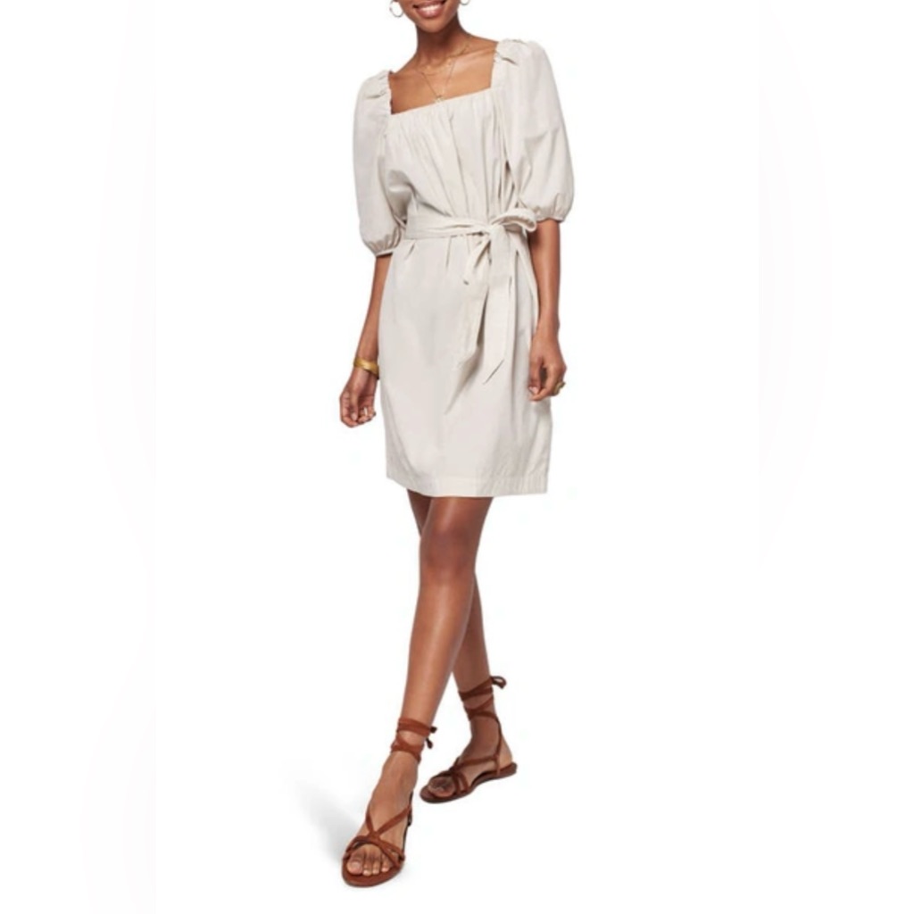 Faherty Khai Belted Cotton Poplin Dress In Birch Size Xs New